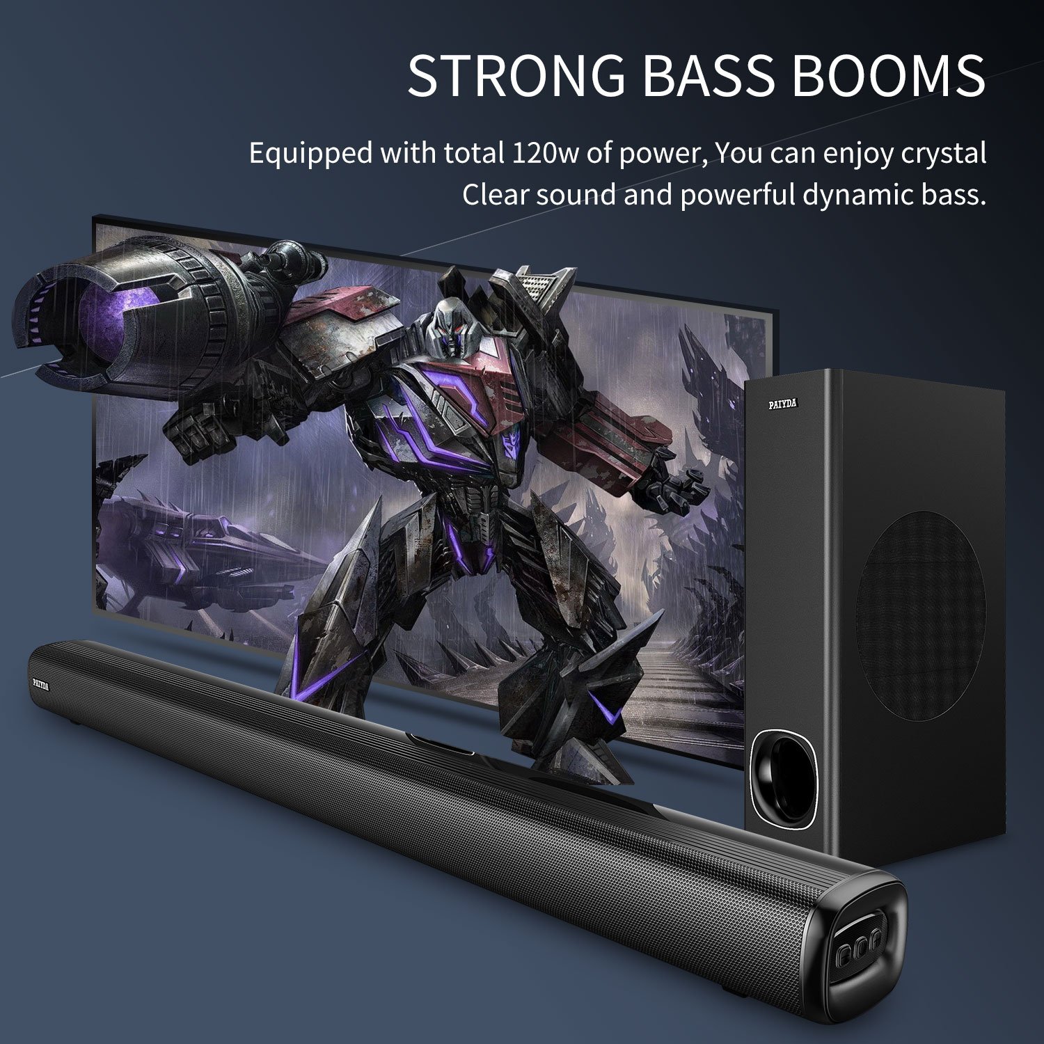 Paiyda FS69 – 2.1 Channel Best Bluetooth Soundbar with Subwoofer & 3 Equalizer Modes