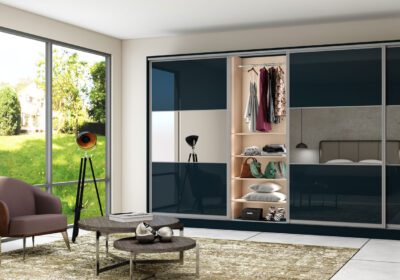 FItted-sliding-wardrobe-with-three-panels-with-combination-of-Demin-glass-and-mirror