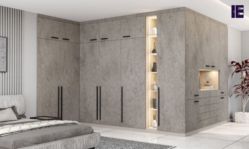 Fitted-Hinged-Corner-Wardrobes-in-concrete-finish-2