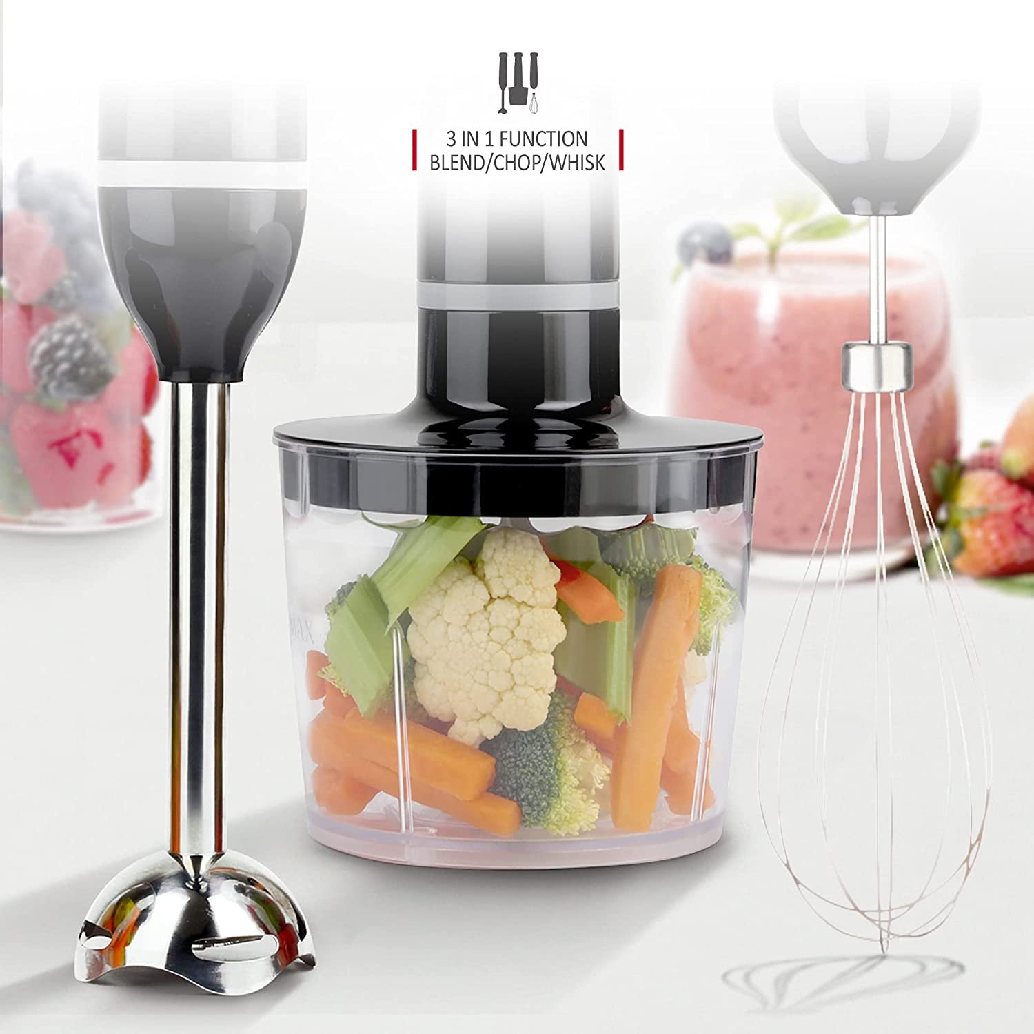 Hand Blender With Whisk and Mini Chopper 700ml Beaker