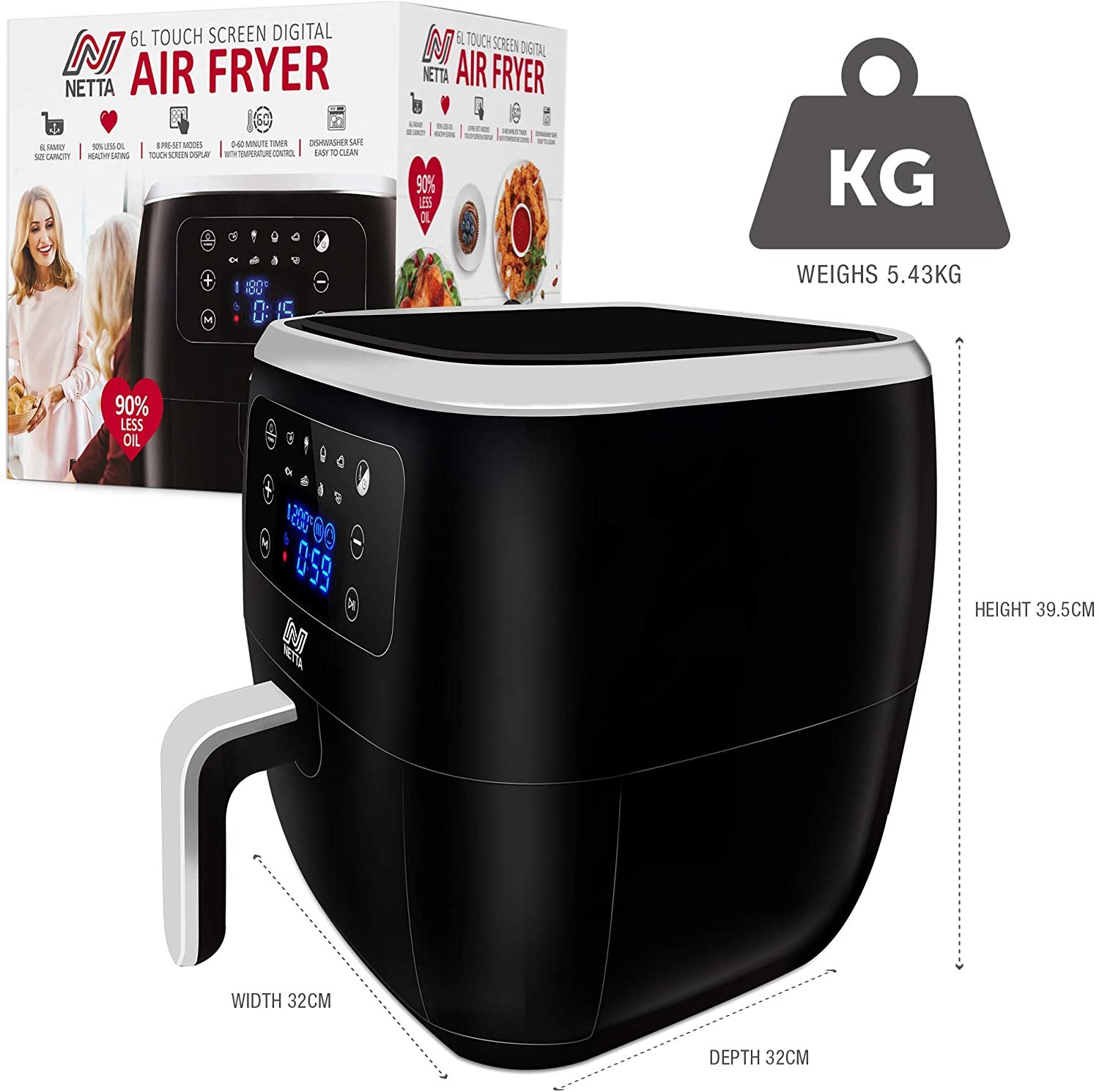 6L Digital Air Fryer Large Family Size With Non-Stick Frying Tray