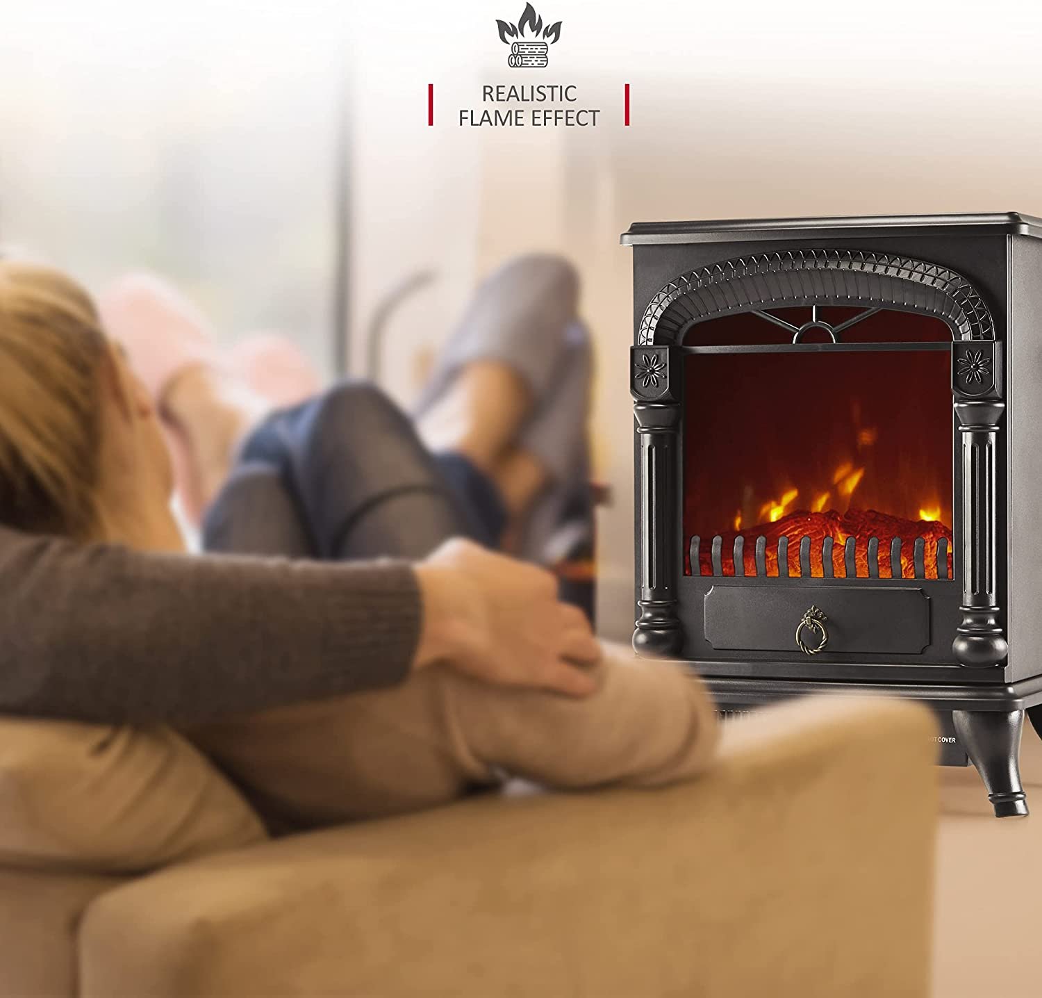 Large Electric Fireplace Stove Heater With Burning Effect Flame