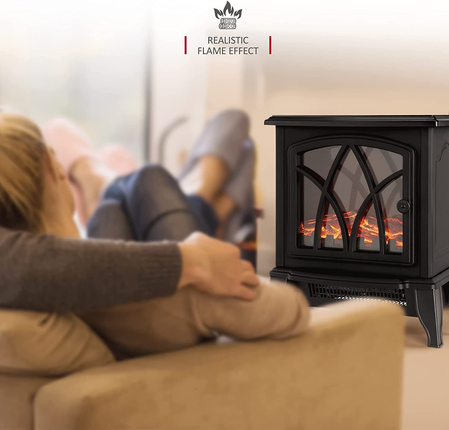 NETTA Electric Fireplace Stove Heater With Realistic LED Flame Effect