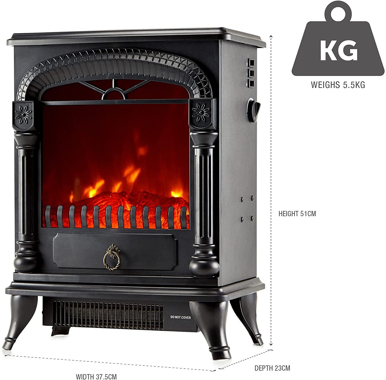 Large Electric Fireplace Stove Heater With Burning Effect Flame