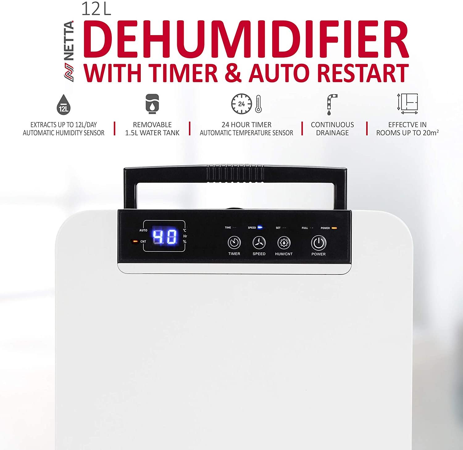 12L Dehumidifier For Mould, Moisture and Laundry Drying