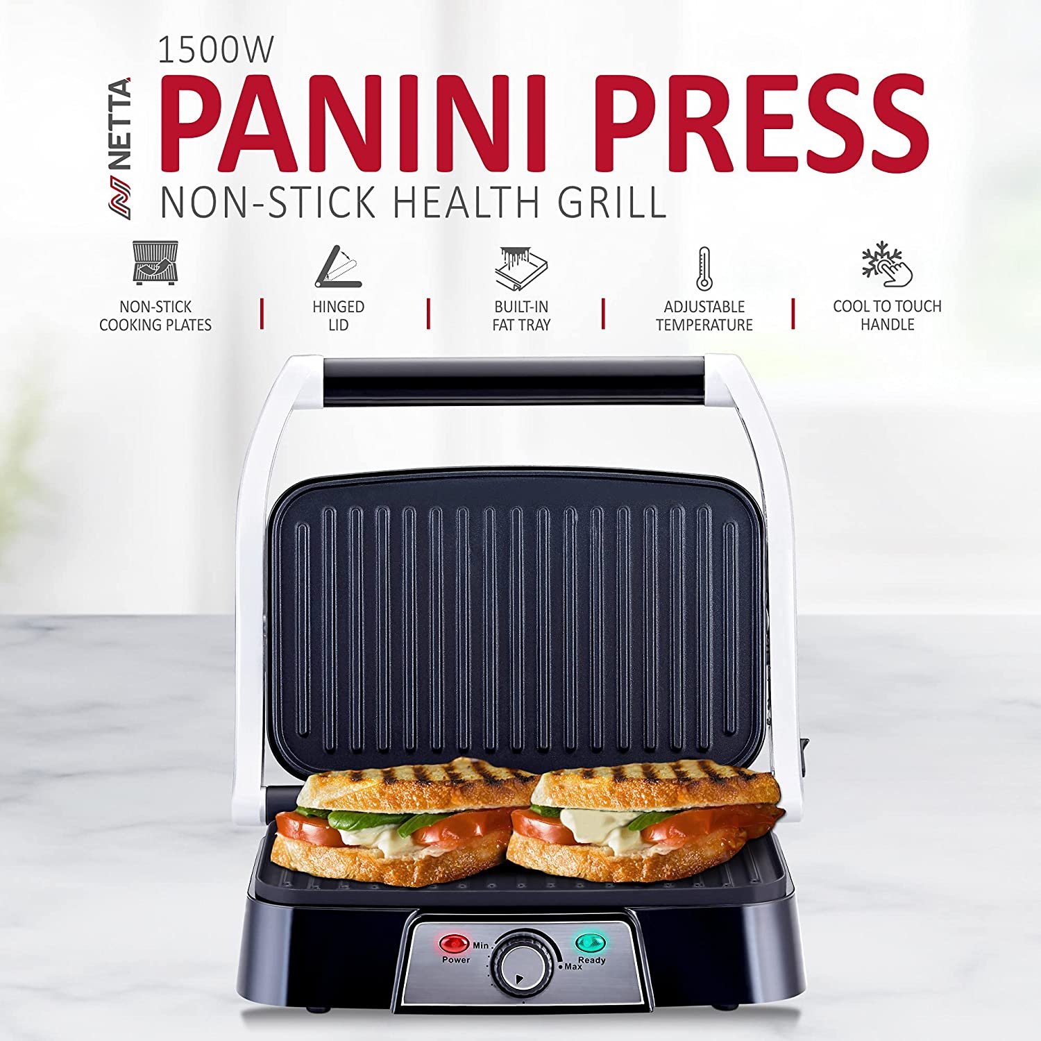 1500W Panini Maker & Health Grill Stainless Steel