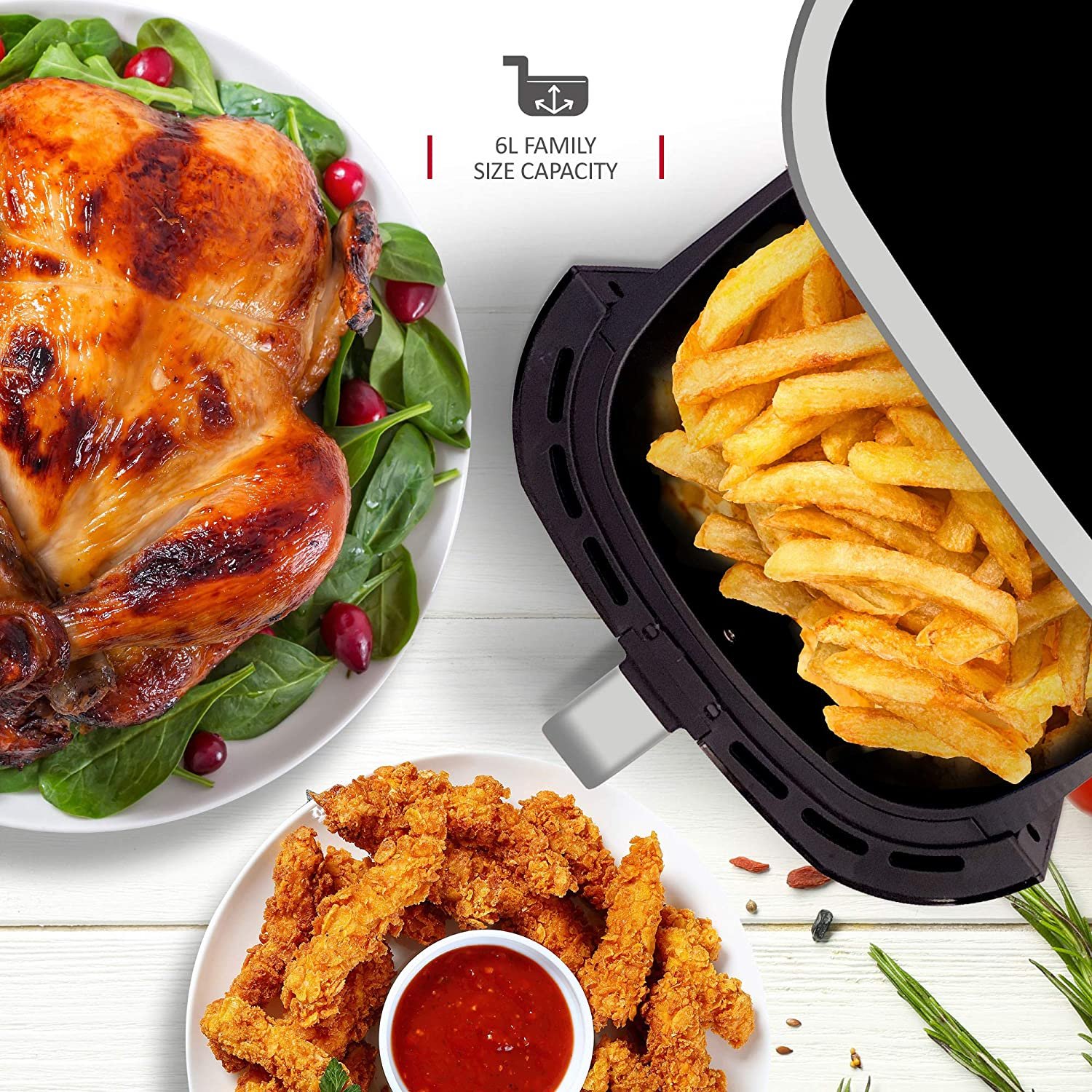 6L Digital Air Fryer Large Family Size With Non-Stick Frying Tray