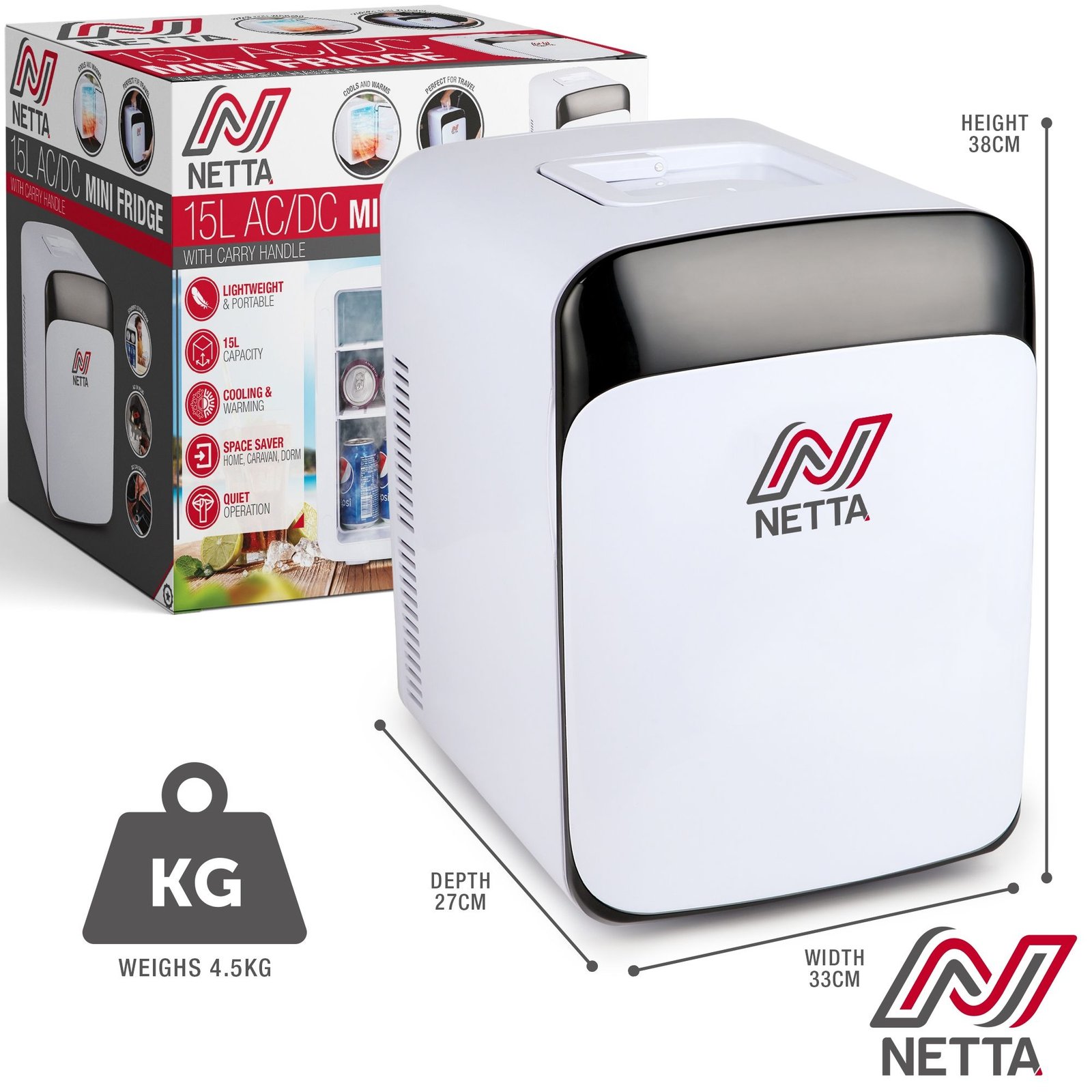 15L Mini Portable Fridge for Drinks, Snacks AC/DC Power
