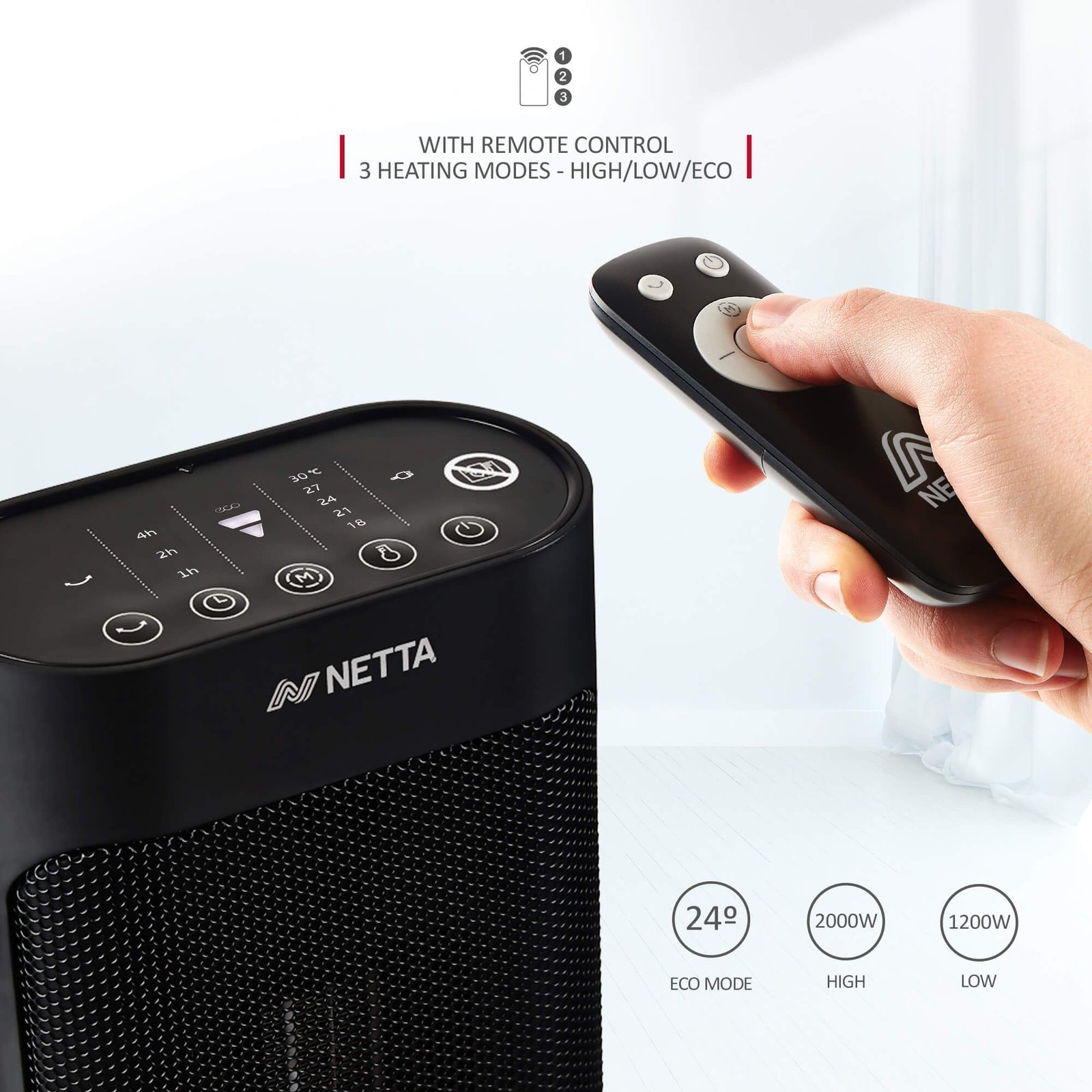 Fast Heating Ceramic Portable Tower Heater with Timer & Remote Control