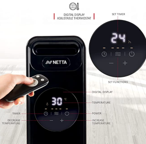 NETTA Digital Oil Filled Radiator Heater With Timer Remote Control