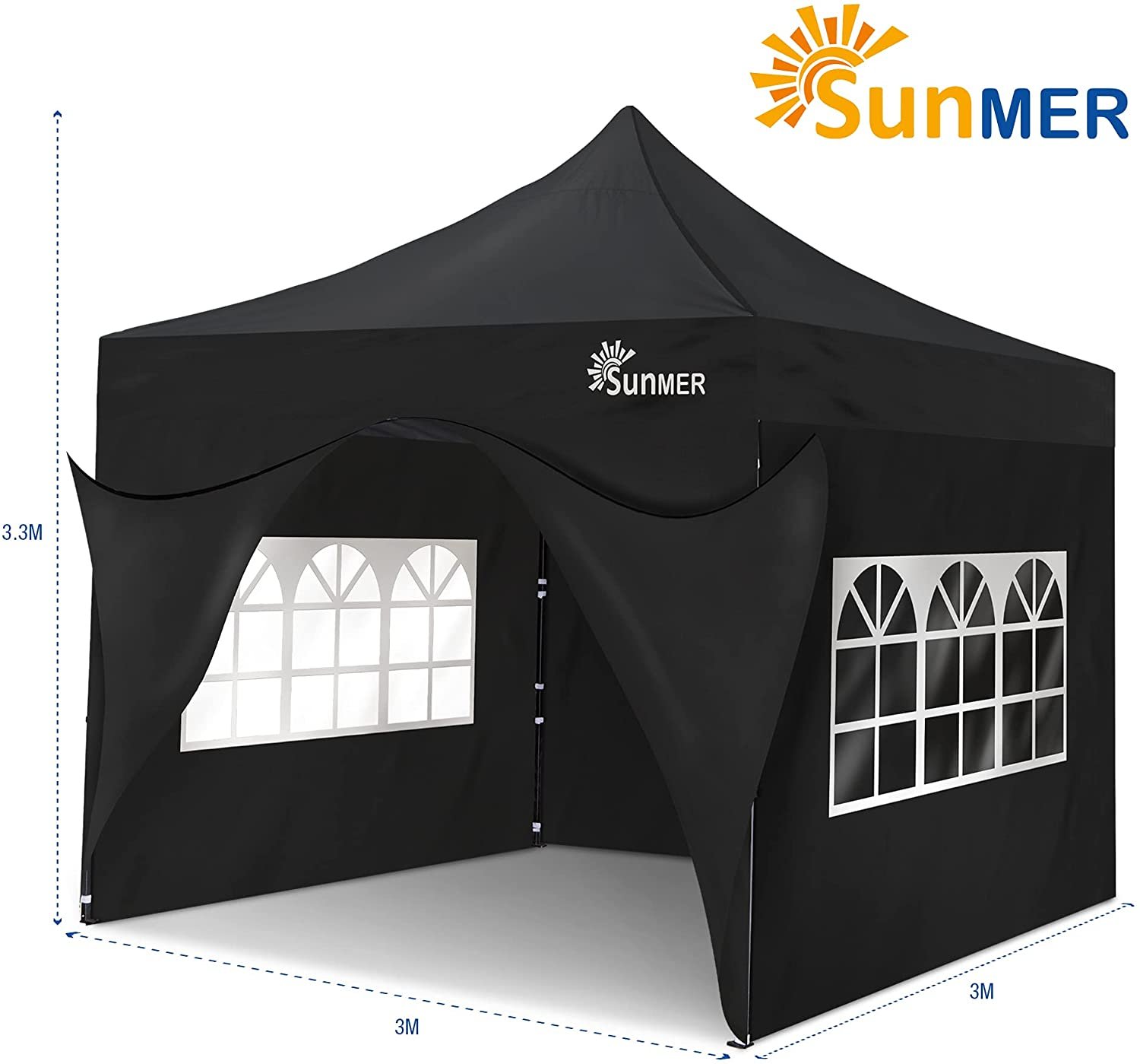 SUNMER Waterproof Heavy Duty Gazebo with 4 Sides Door and Windows