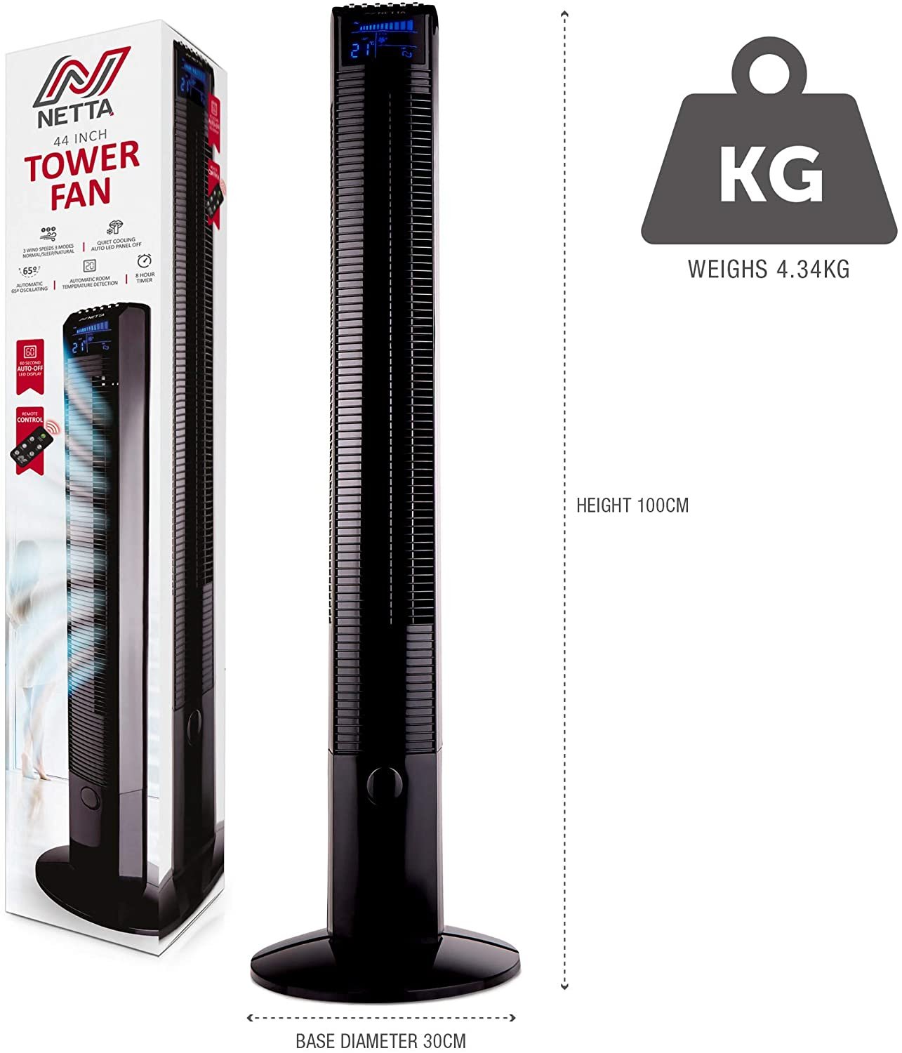 NETTA 44 Inch Tower Fan Oscillating with Remote Control