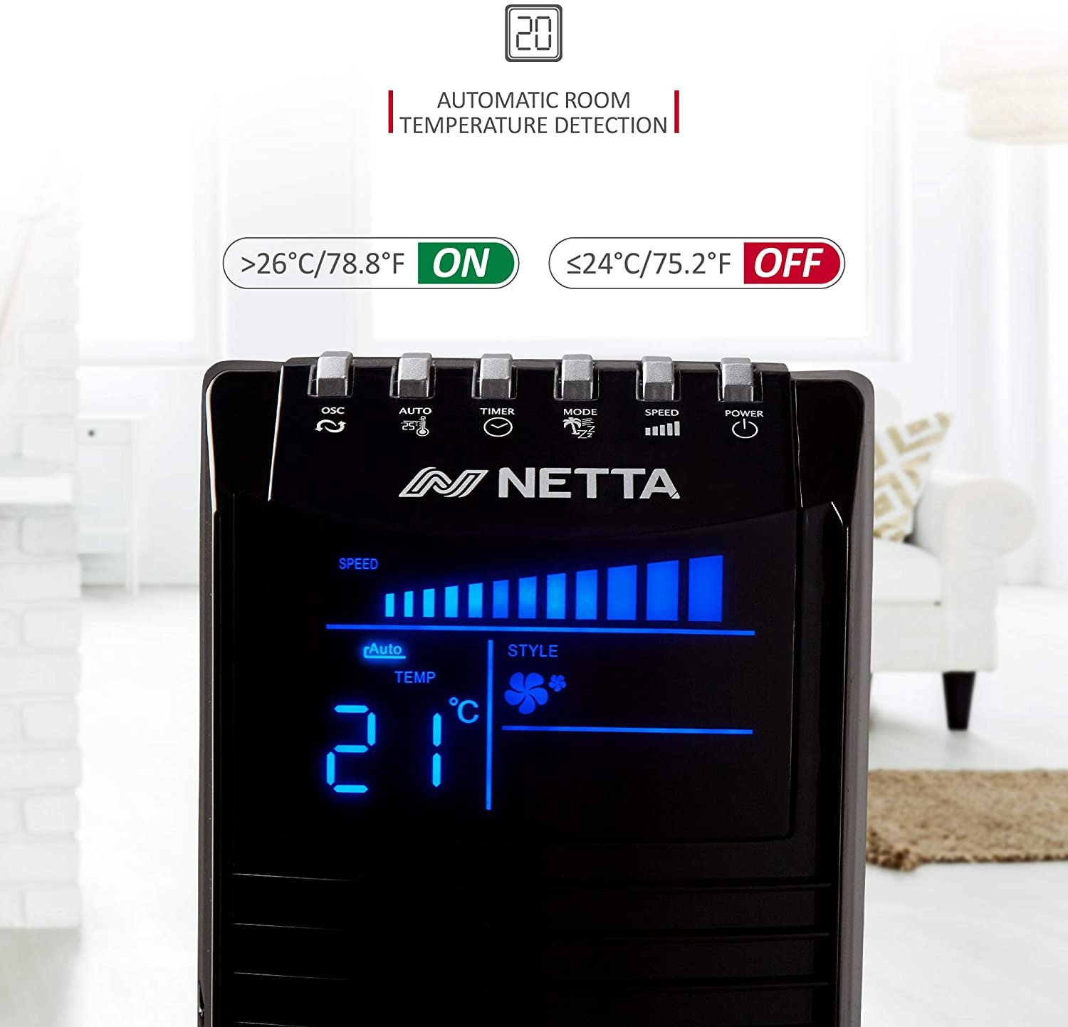 NETTA 44 Inch Tower Fan Oscillating with Remote Control