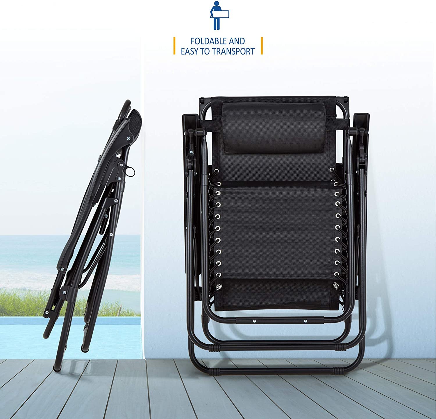 SUNMER Set of 2 Sun Lounger Garden Chairs With Cup And Phone Holder