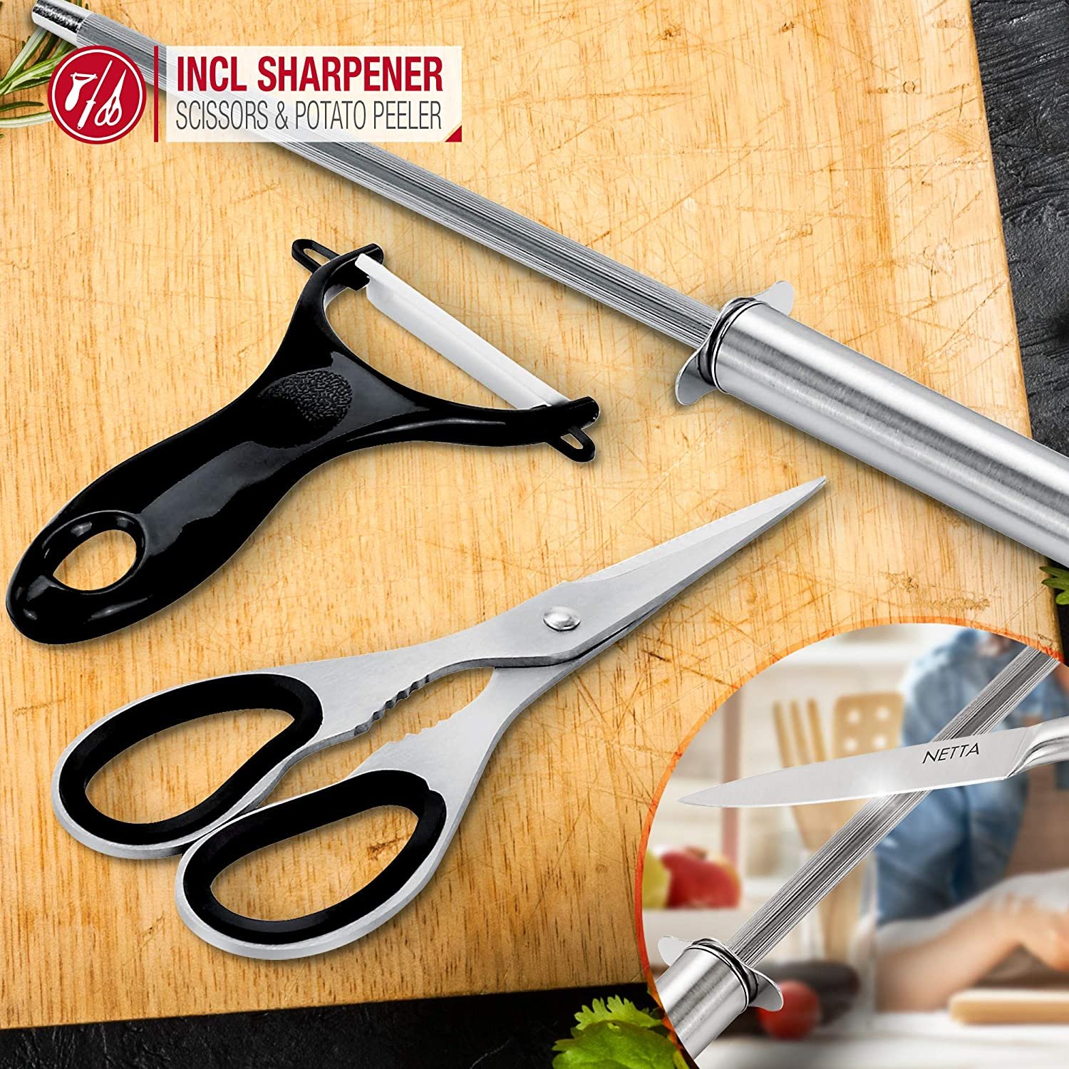8 Piece Professional Kitchen Knife Set with Block