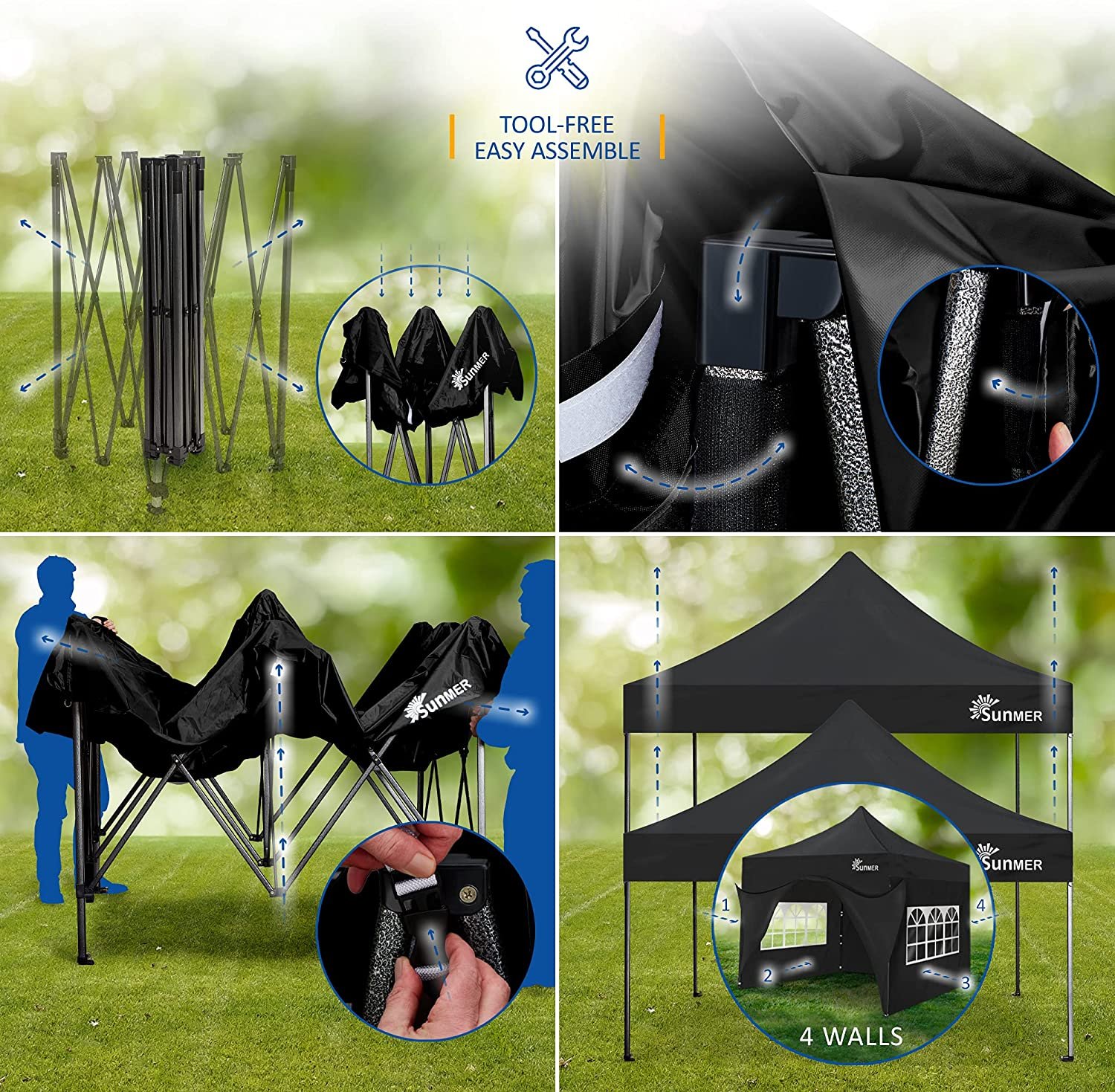 SUNMER Waterproof Heavy Duty Gazebo with 4 Sides Door and Windows
