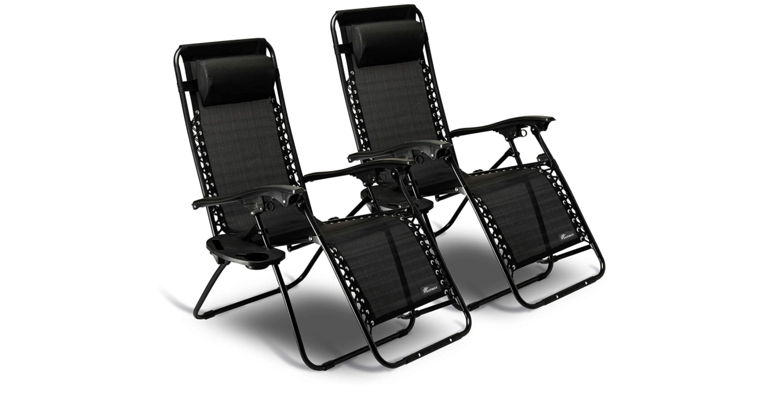 SUNMER Set of 2 Sun Lounger Garden Chairs With Cup And Phone Holder