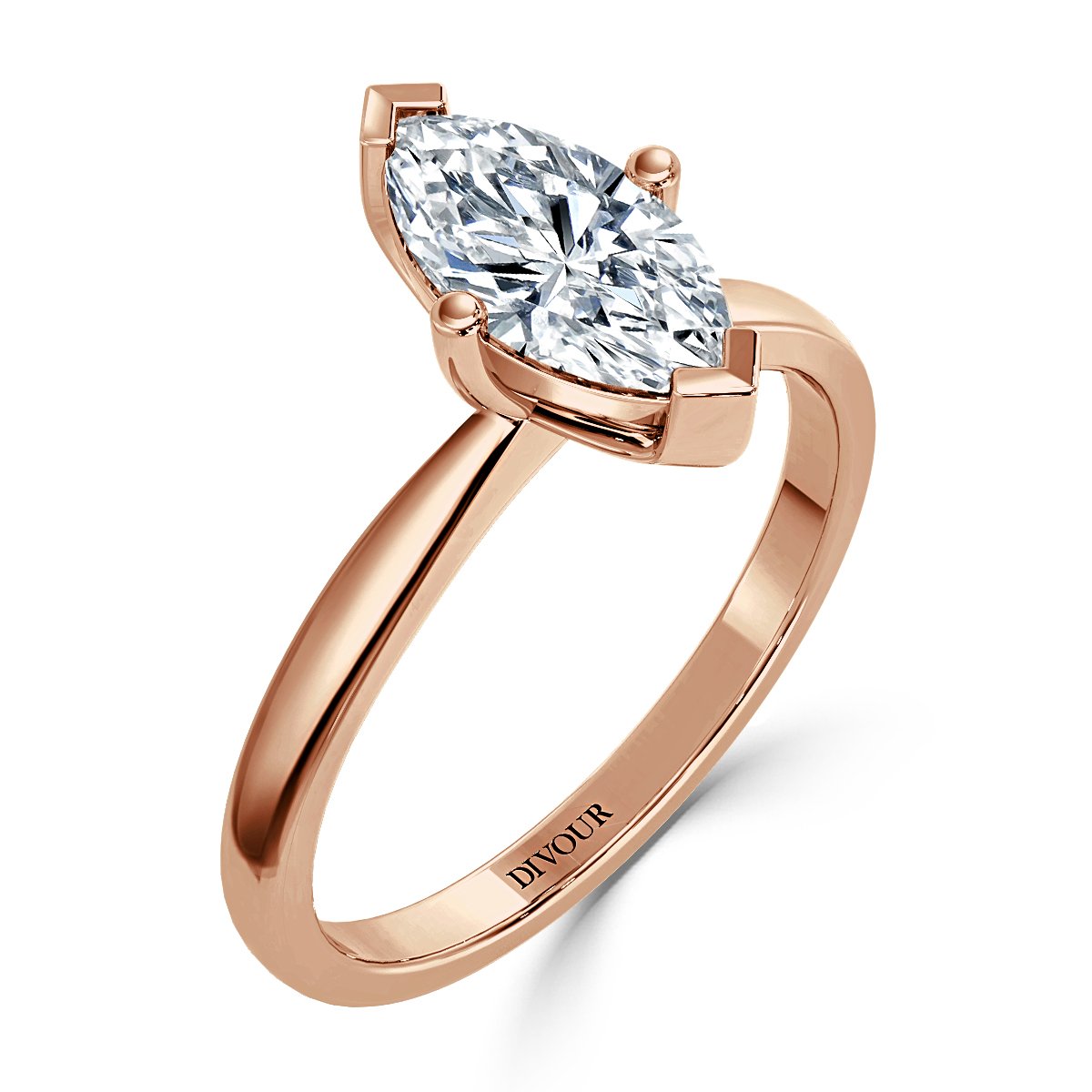 Taper Band Marquise Diamond Solitaire Ring for Sale