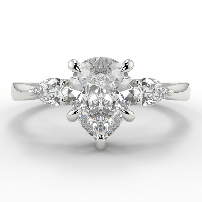Pear Three Stone White Gold Ring for Sale