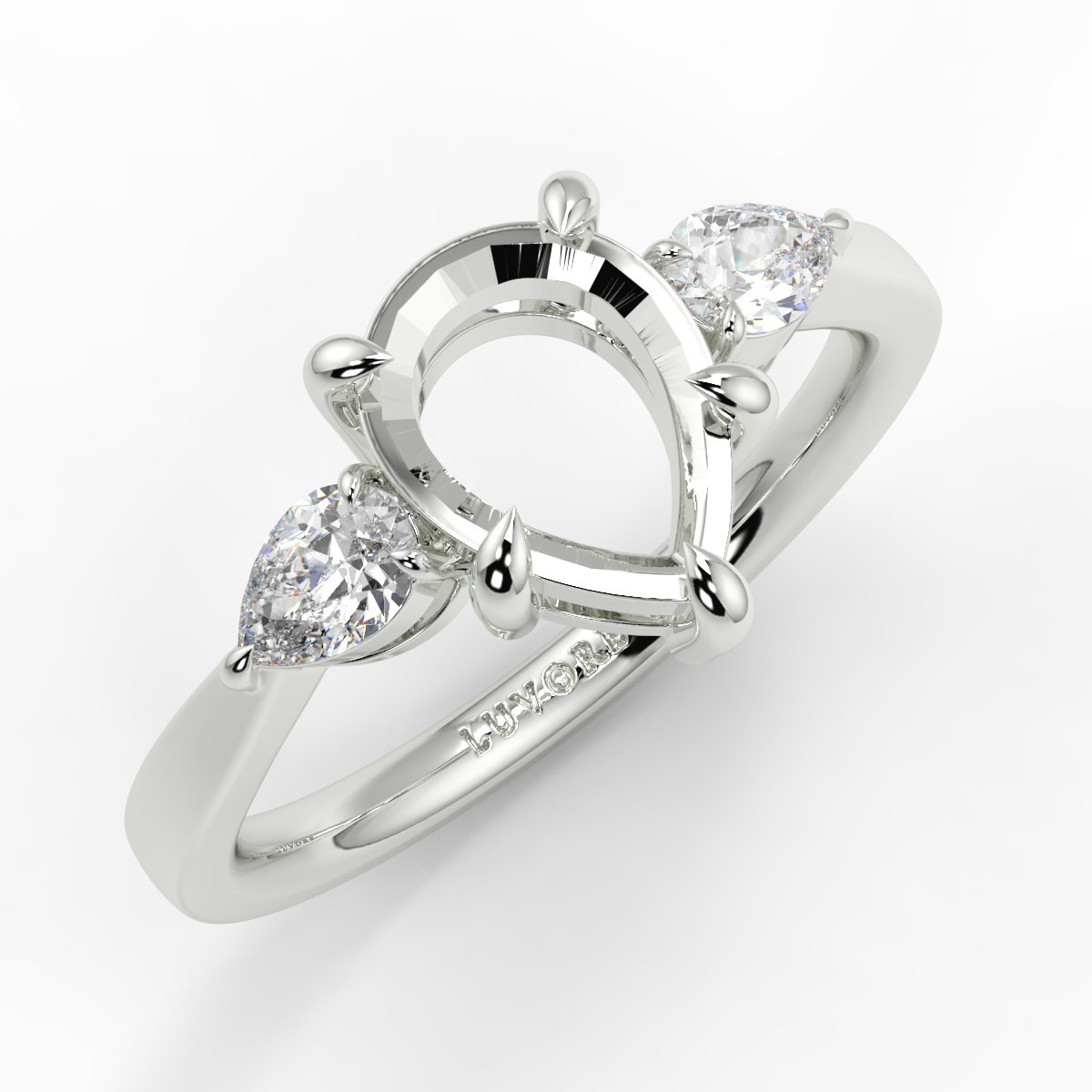 Pear Three Stone White Gold Ring for Sale