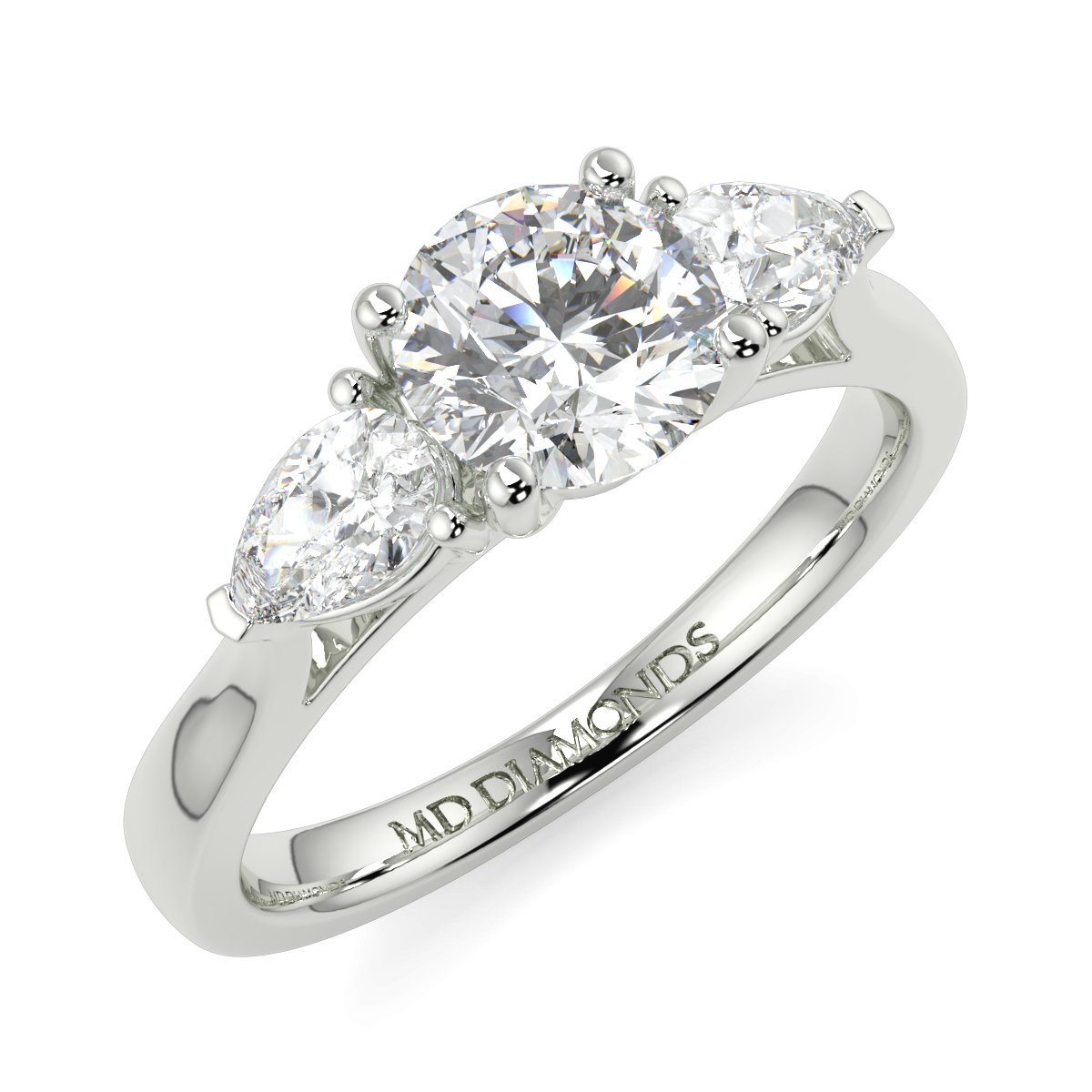 Buy Now – Round with Pear Trilogy Diamond Engagement Ring