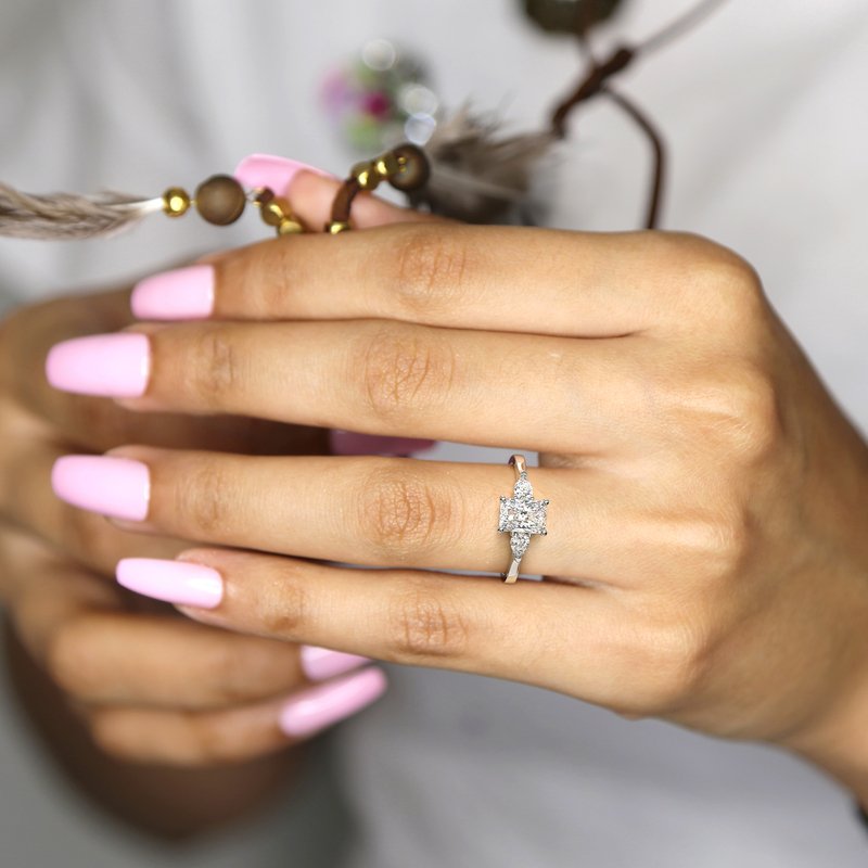 Beautiful and Classic Princess Three Stone Engagement Ring