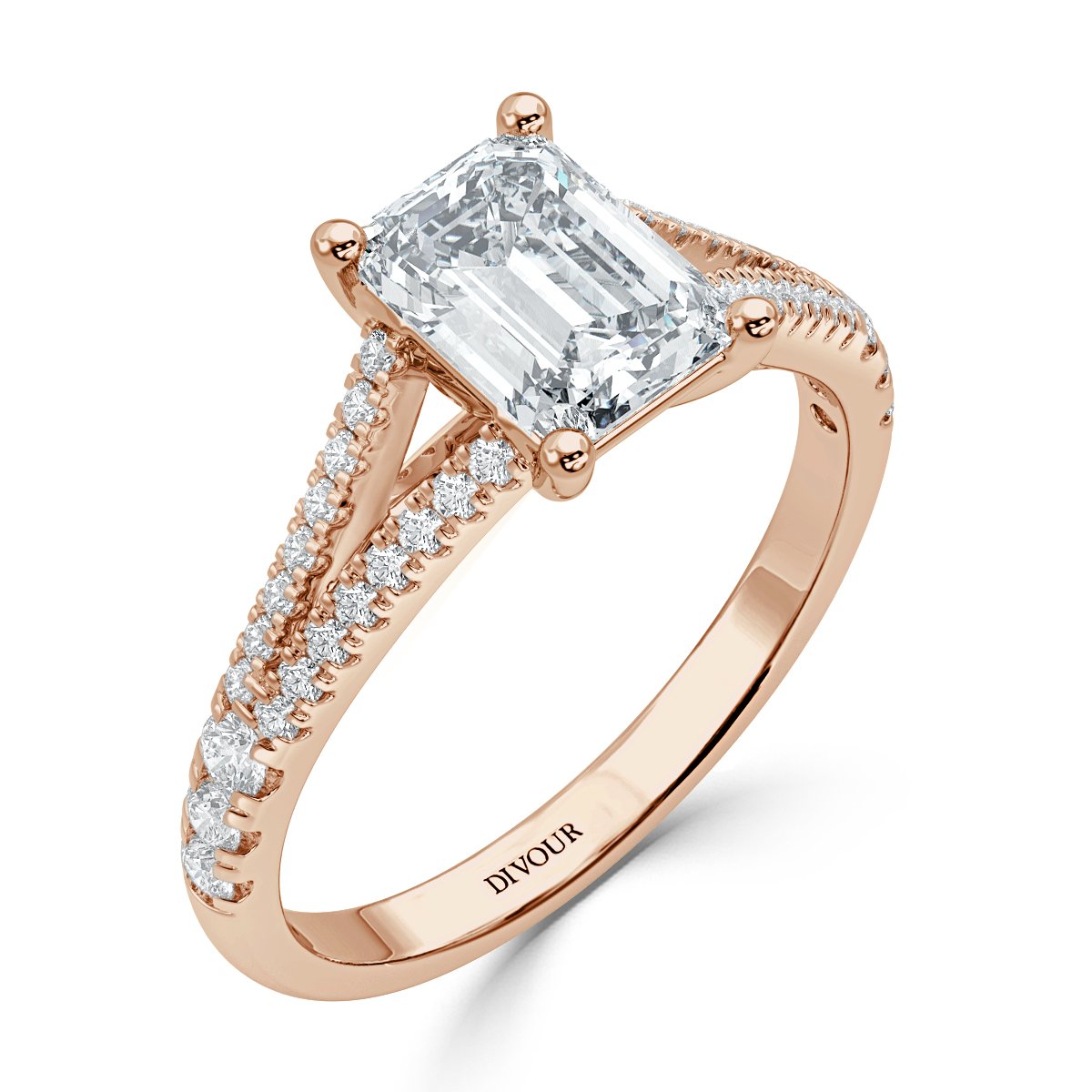 Buy Now Split Shank Emerald Diamond Engagement Band