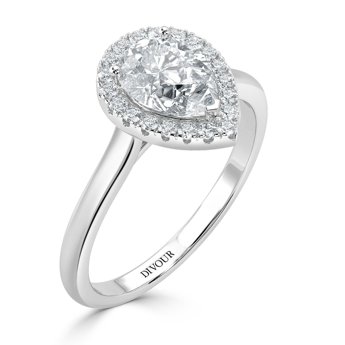 Classic Pear Diamond Halo Engagement Ring for Sale