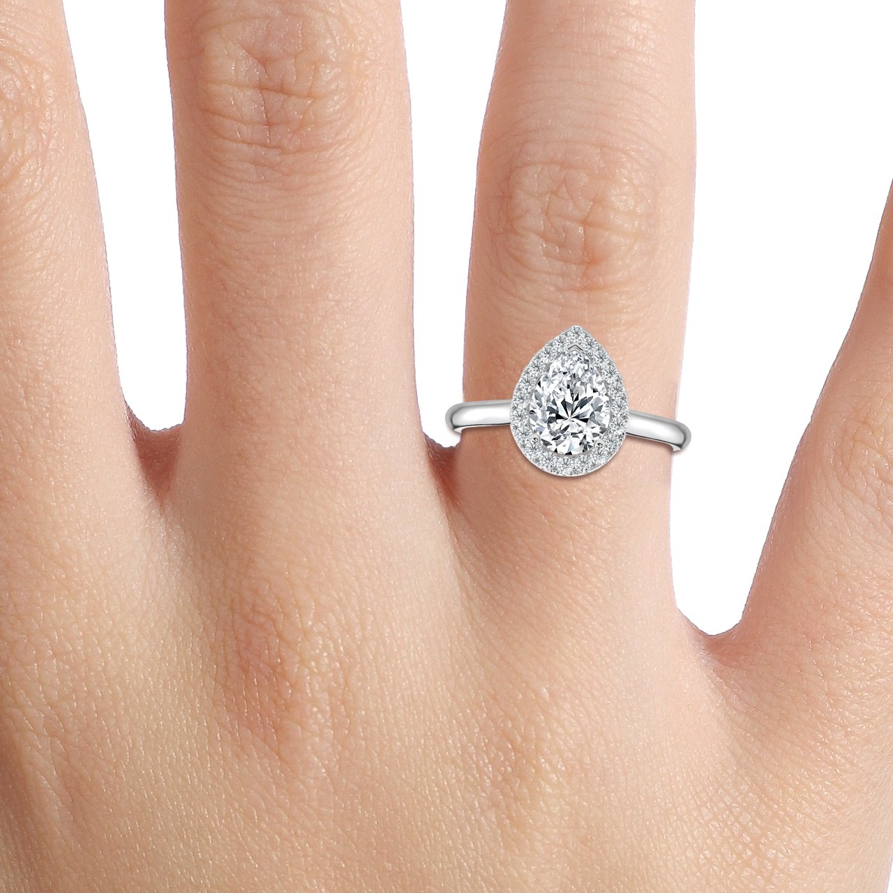 Classic Pear Diamond Halo Engagement Ring for Sale