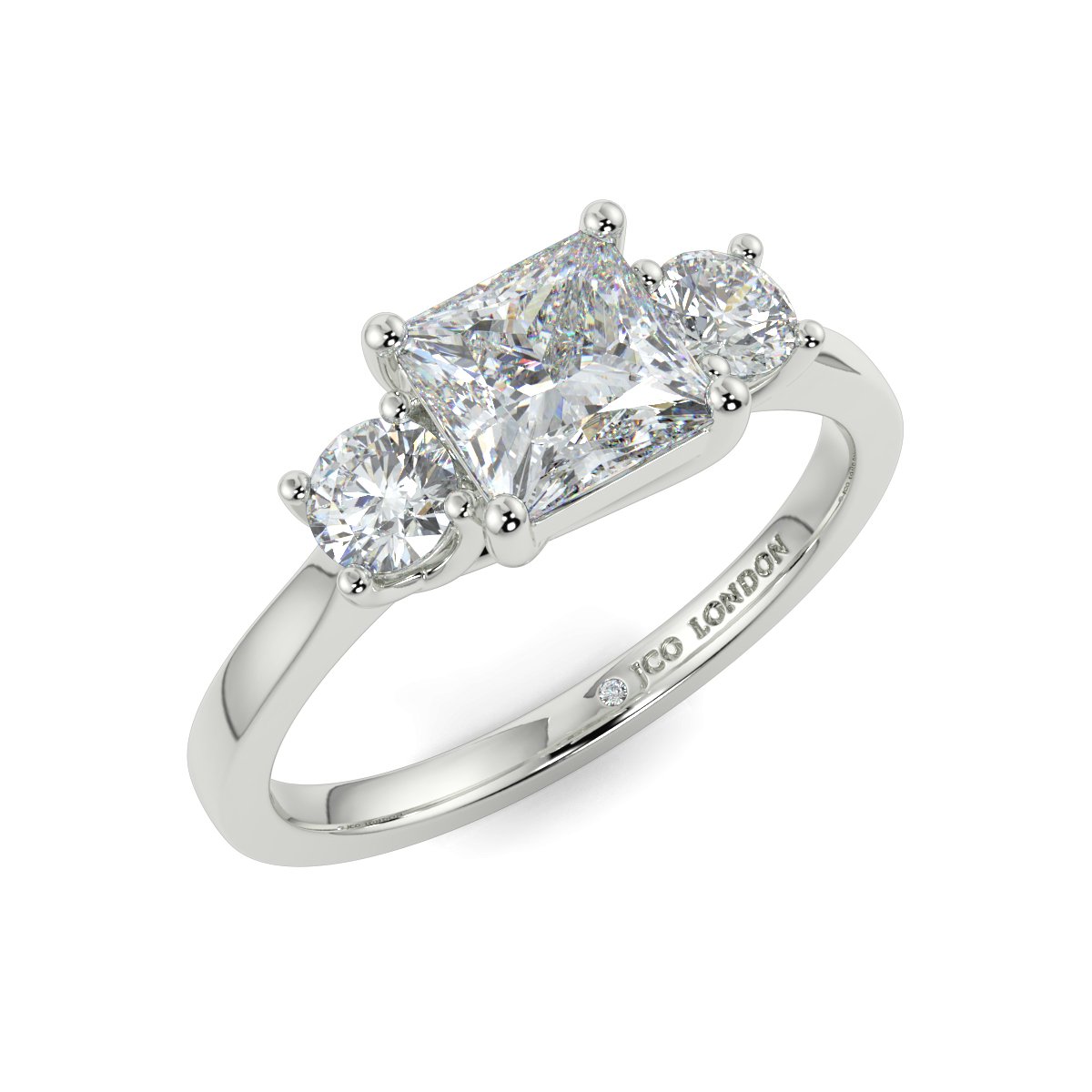 Beautiful and Classic Princess Three Stone Engagement Ring