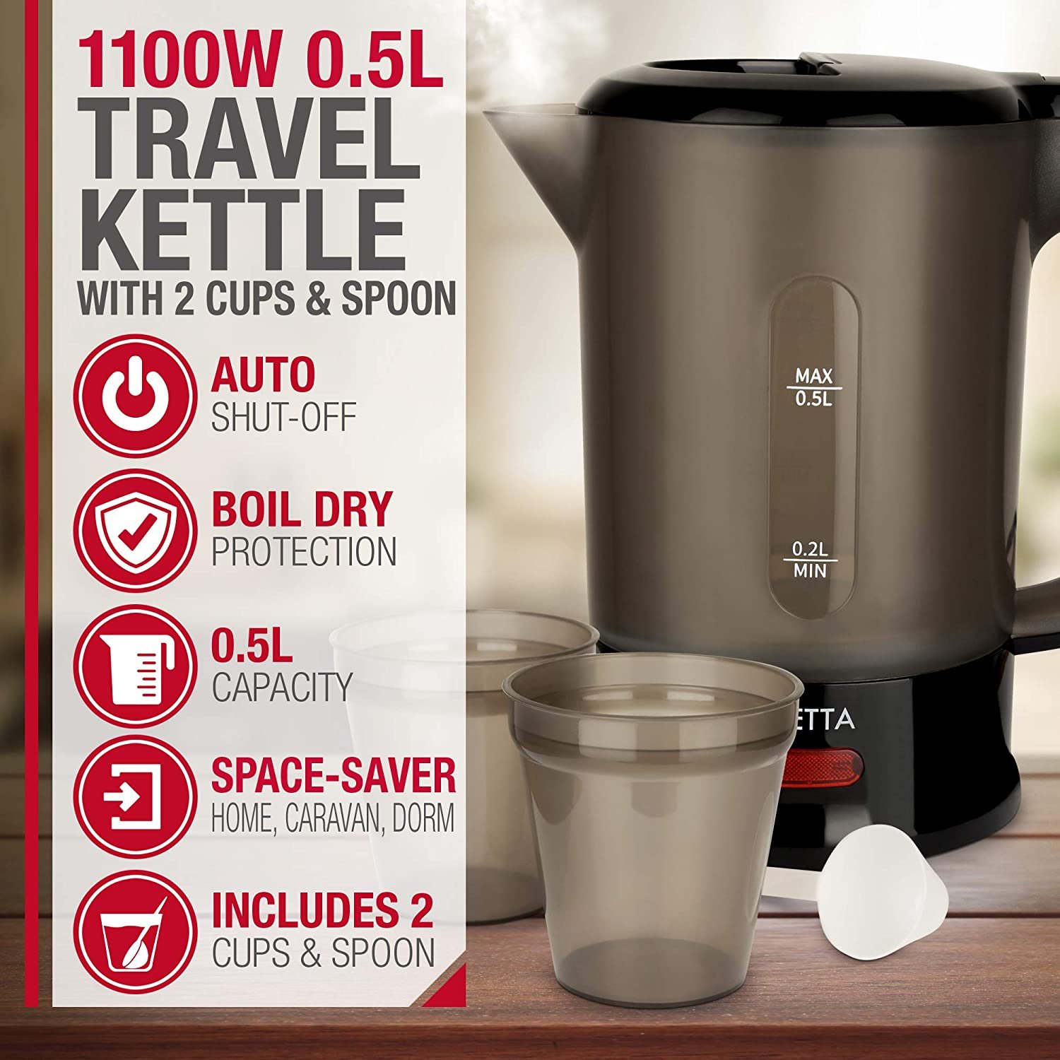 0.5L Travel Kettle with 2 Cups – Lightweight