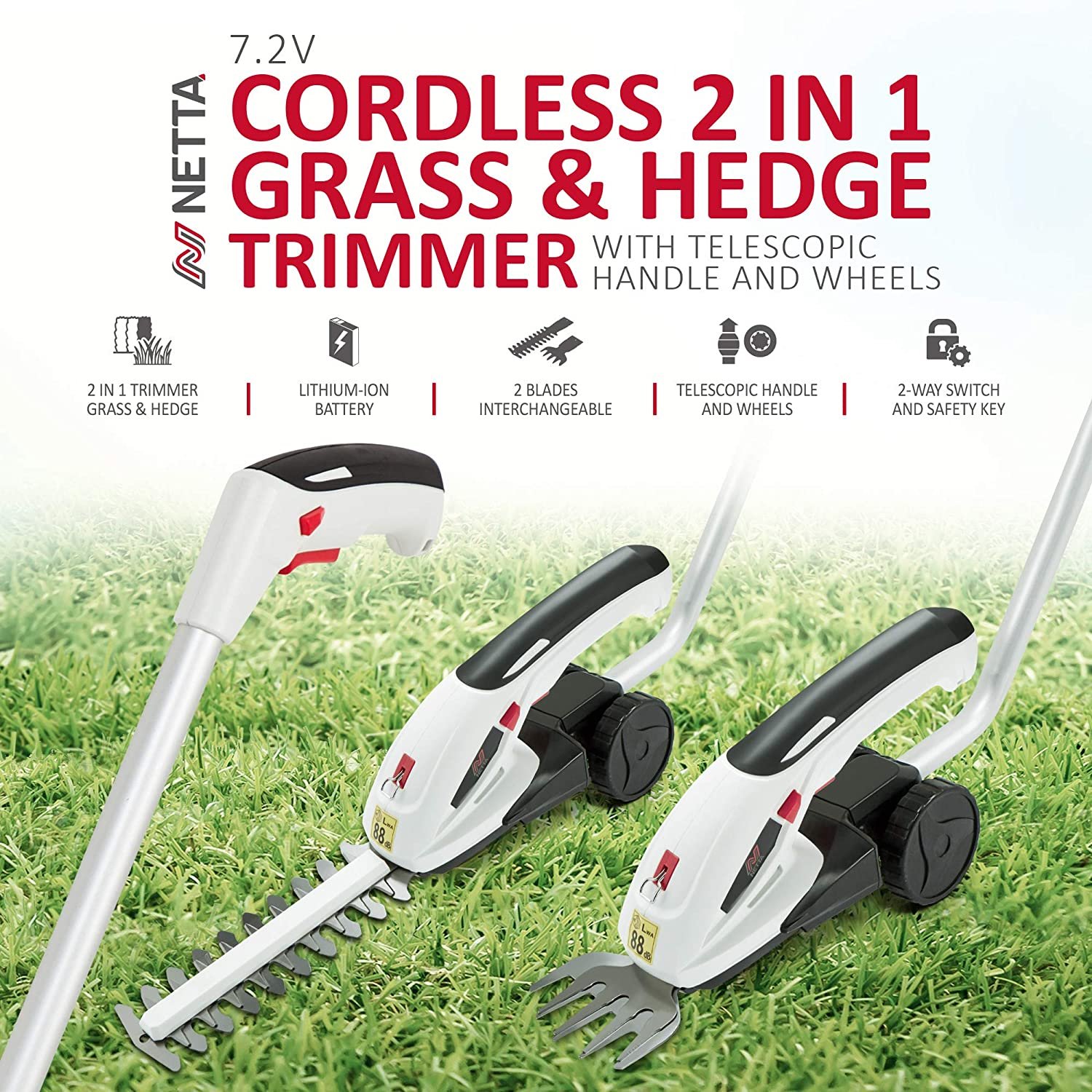 NETTA Cordless 7.2V 2 in 1 Grass and Hedge Trimmer