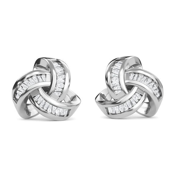Vegas Close Out – White Diamond Knot Stud Earrings in Platinum Plated Sterling Silver 0.15 Ct.