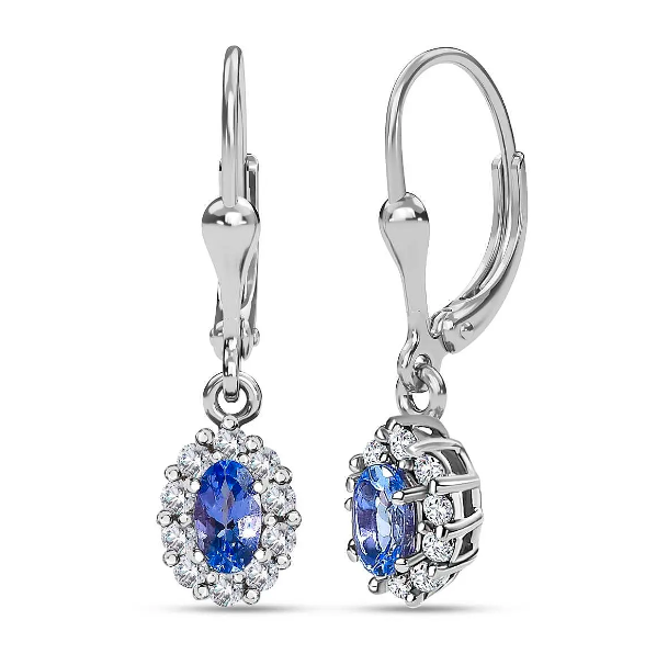 Tanzanite and Natural Zircon Earrings in Platinum Overlay Sterling Silver