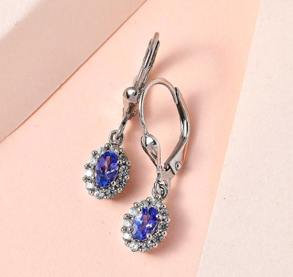 Tanzanite and Natural Zircon Earrings in Platinum Overlay Sterling Silver