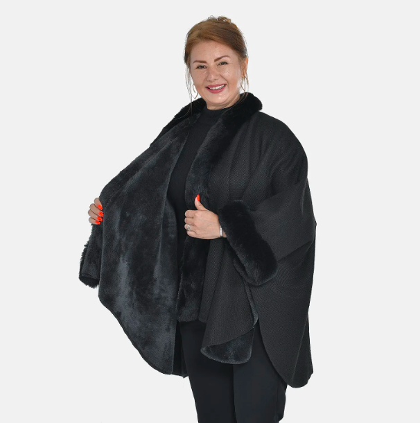 TAMSY Double Knit Faux Fur Kimono