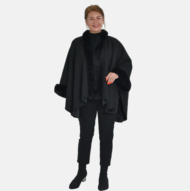 TAMSY Double Knit Faux Fur Kimono