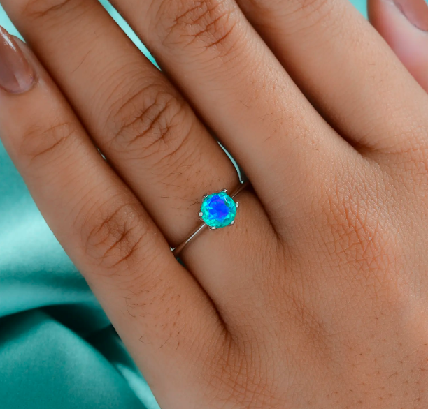 Peacock Triplet Quartz Solitaire Ring in Platinum Overlay Sterling Silver 1 Ct.