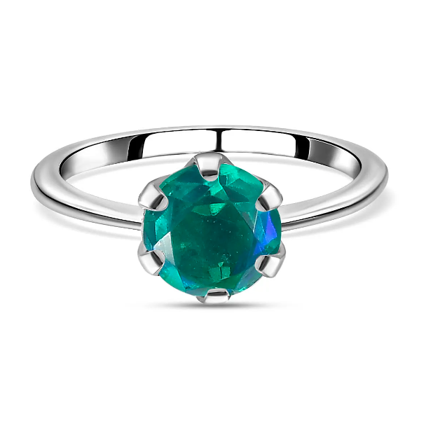 Peacock Triplet Quartz Solitaire Ring in Platinum Overlay Sterling Silver 1 Ct.
