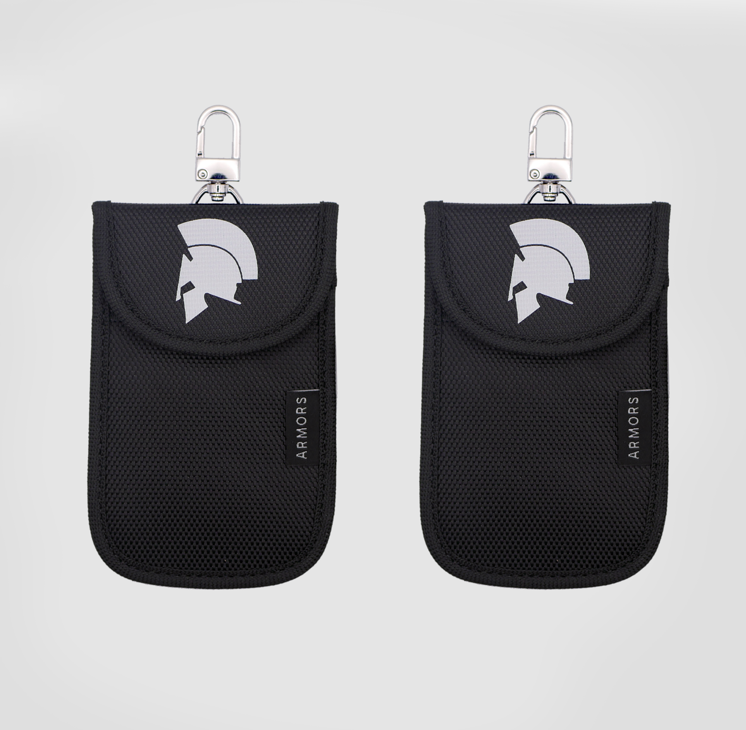 2 Pack Armors Mini Signal Blocker RFID Faraday Small Pouch Wallet Bag Case Car Key Fob Compact Black